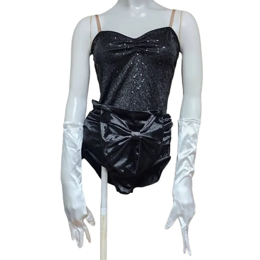 Weissman Black Sequined Bow Bodysuit & White Gloves (XL)